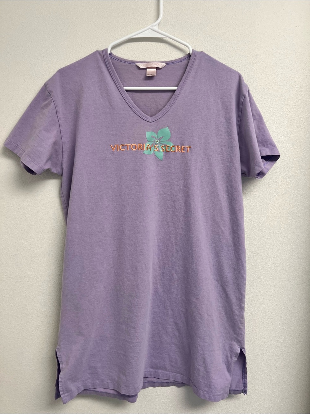 Victoria's Secret Lavender V-Neck Tee with Mint Floral Accent